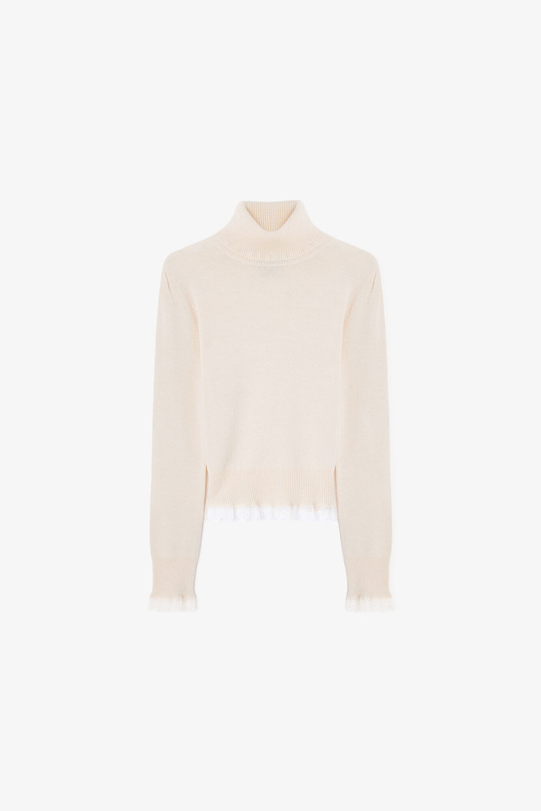 MERINO TURTLENECK W LACE DETAILS  Egret