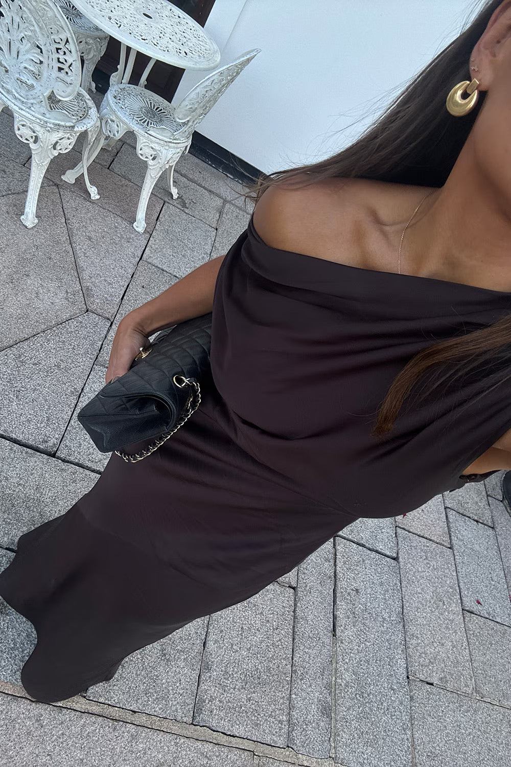 Vanessa satin dress  Mocha Brown