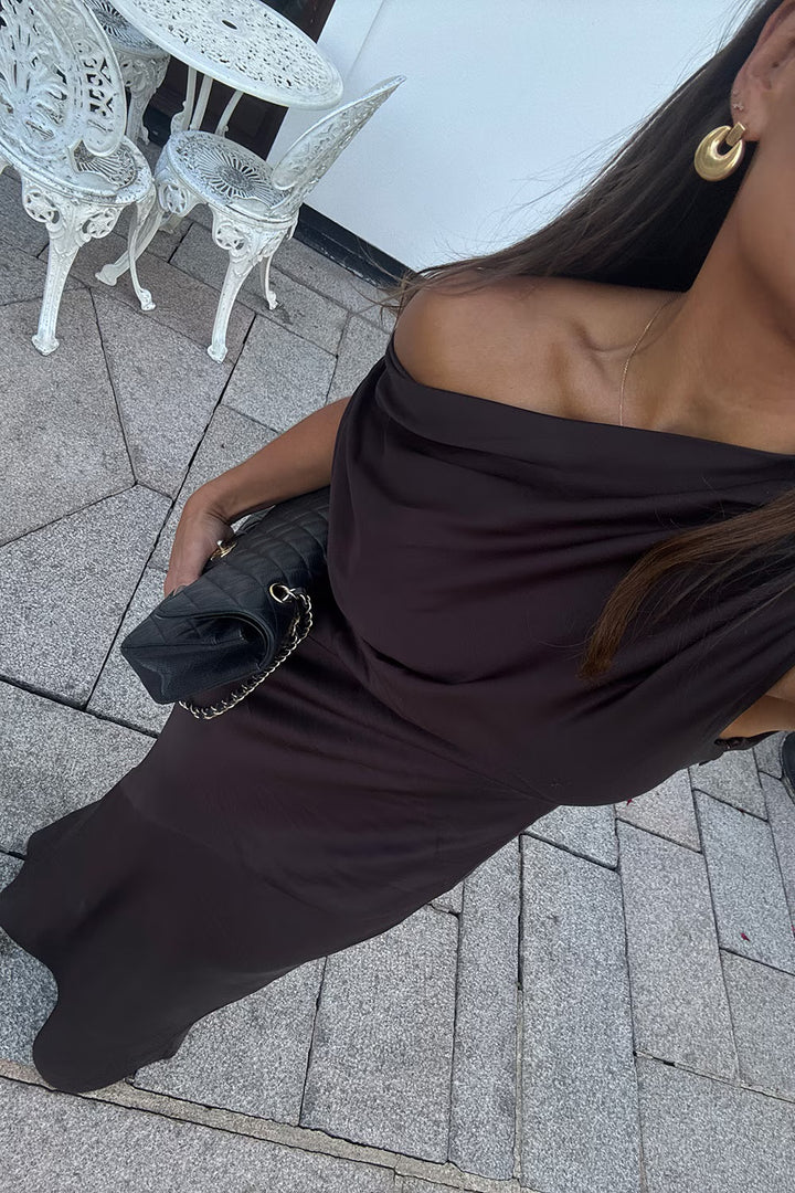 Vanessa satin dress  Mocha Brown