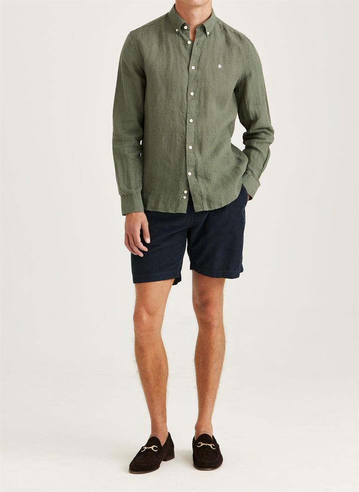 Douglas Linen Shirt-Classic Fit  Olive