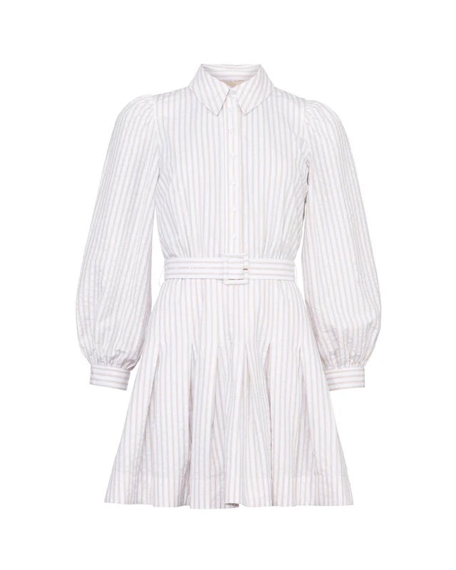 Seersucker Pleated Dress  Khaki Stripe