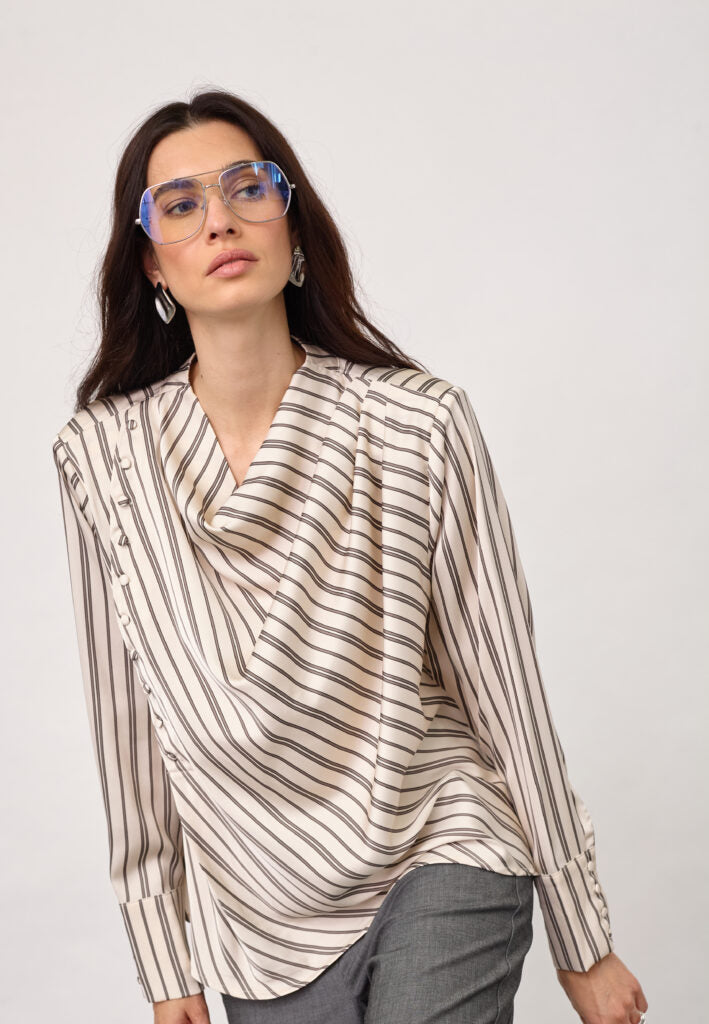 HellyCC Button Stripe Blouse  Offwhite