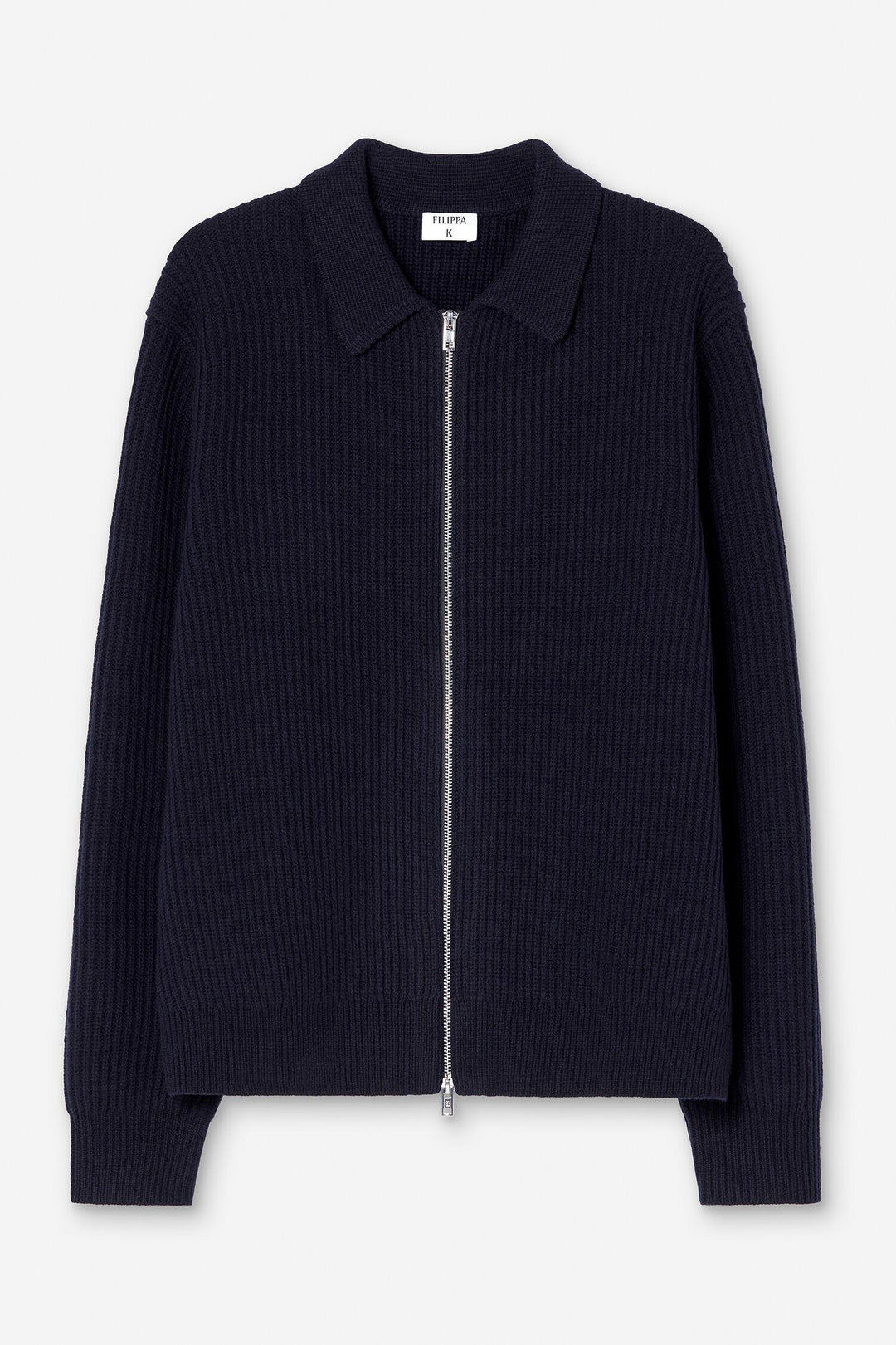 ribbed wool zip cardigan  Navy