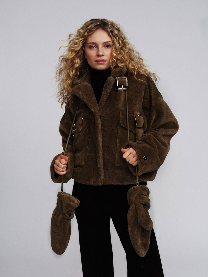 Shea Shearling Gloves  Brown