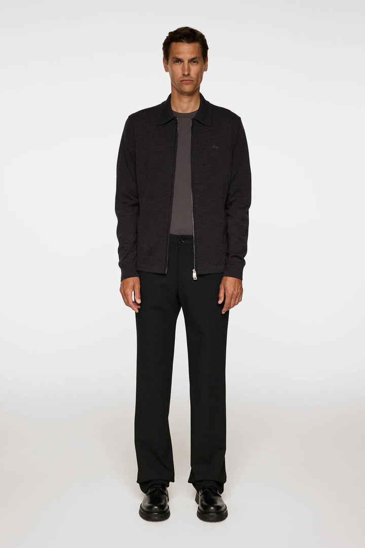 Kaleb Merino Zip Cardigan  Dark Grey Melange