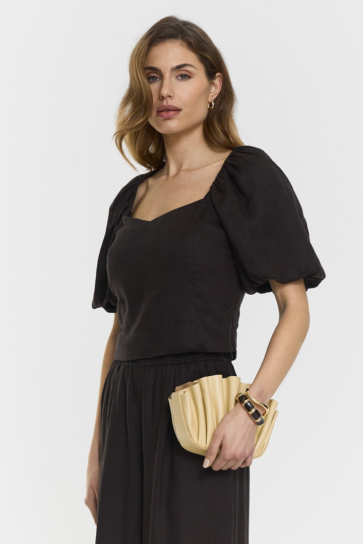 Audrina Linen Top  Coffee