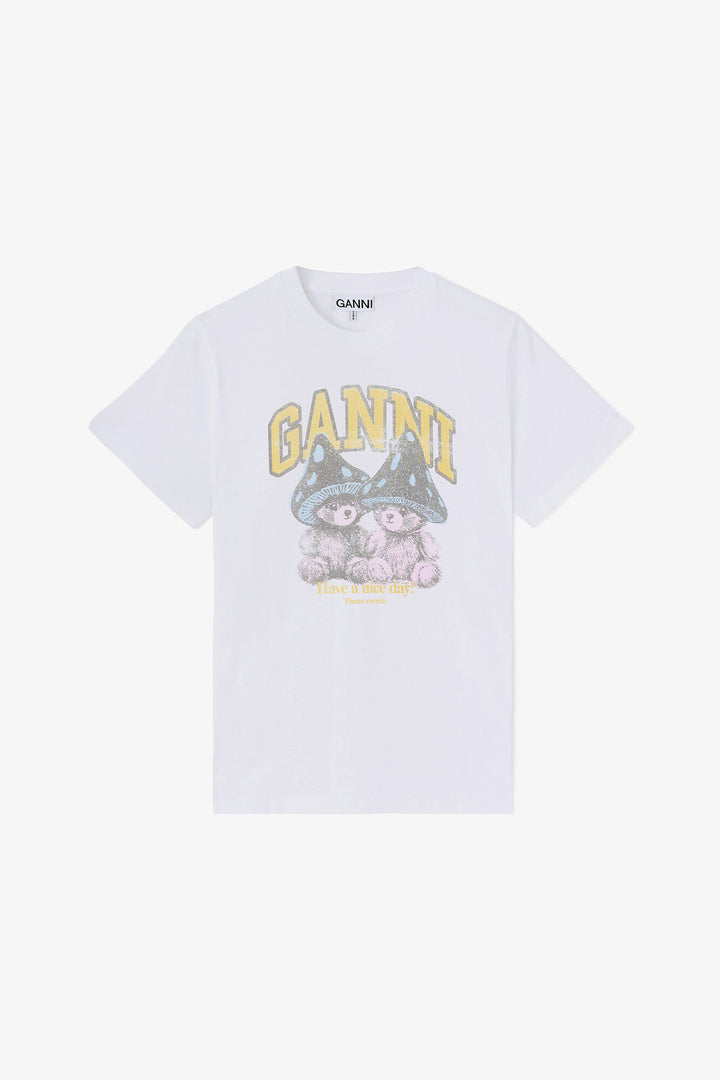 BASIC COTTON RELAXED T-SHIRT TEDDY MUSHROOMS  Bright White