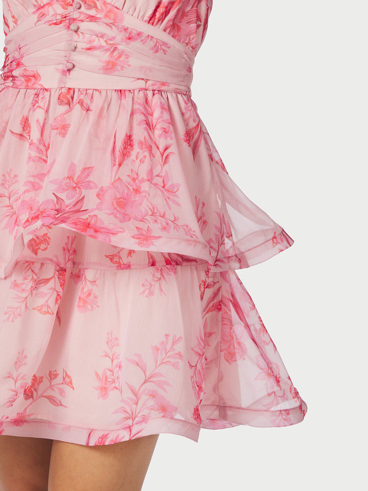 Rivana Print Chiffon Dress  Pink