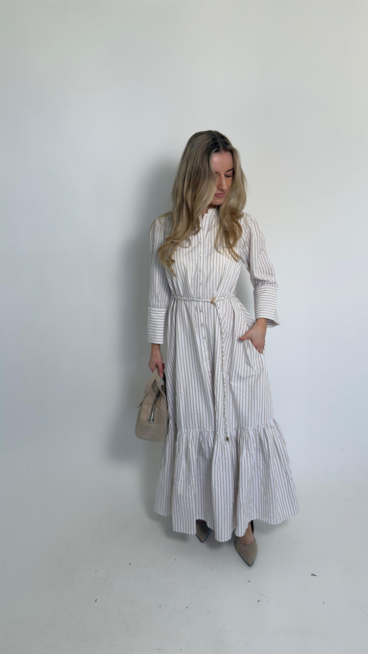 Seersucker Button-Down Dress  Khaki Stripe