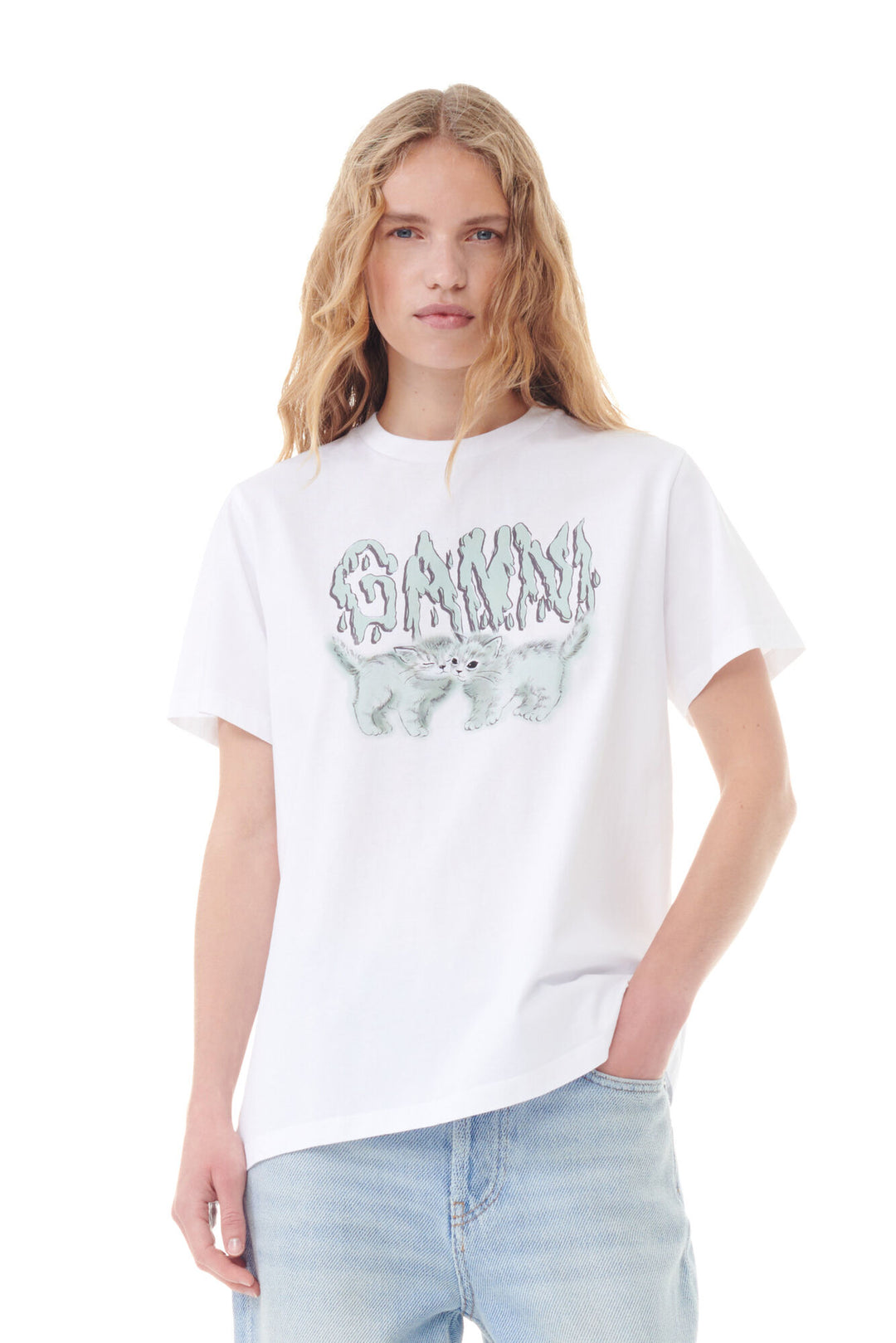 Basic Jersey Love Cats Relaxed T-shirt  Bright White