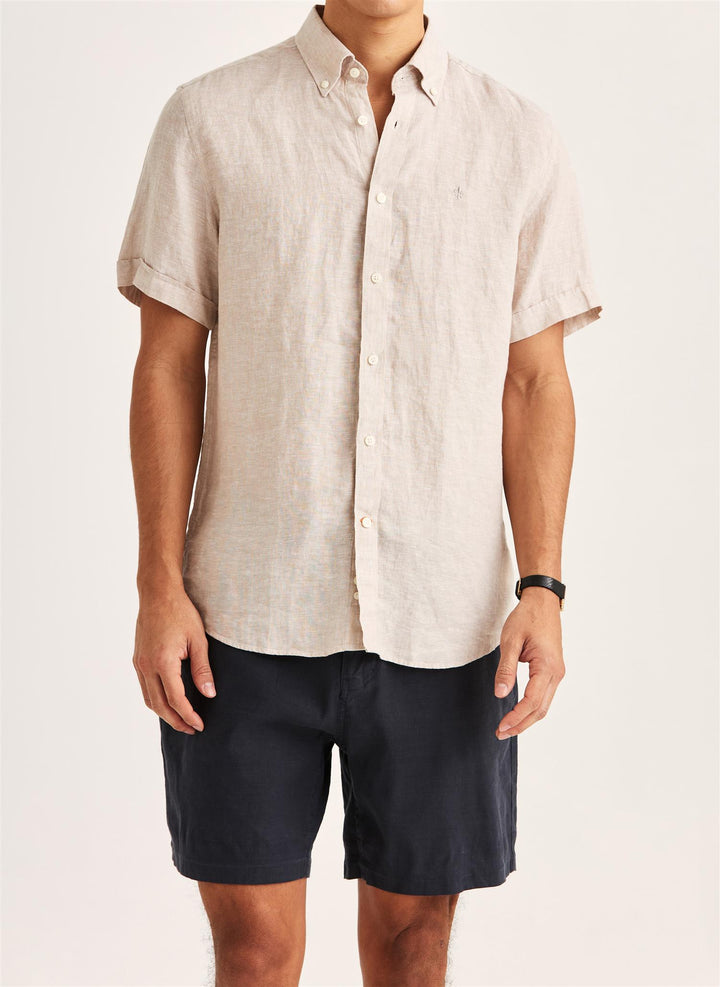Douglas Linen SS Shirt-Classic Fit  Khaki