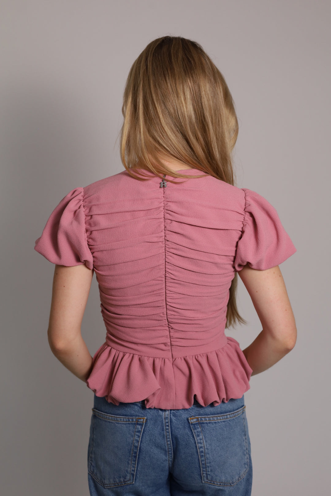 RUCHED PUFF SLEEVE TOP Lilas