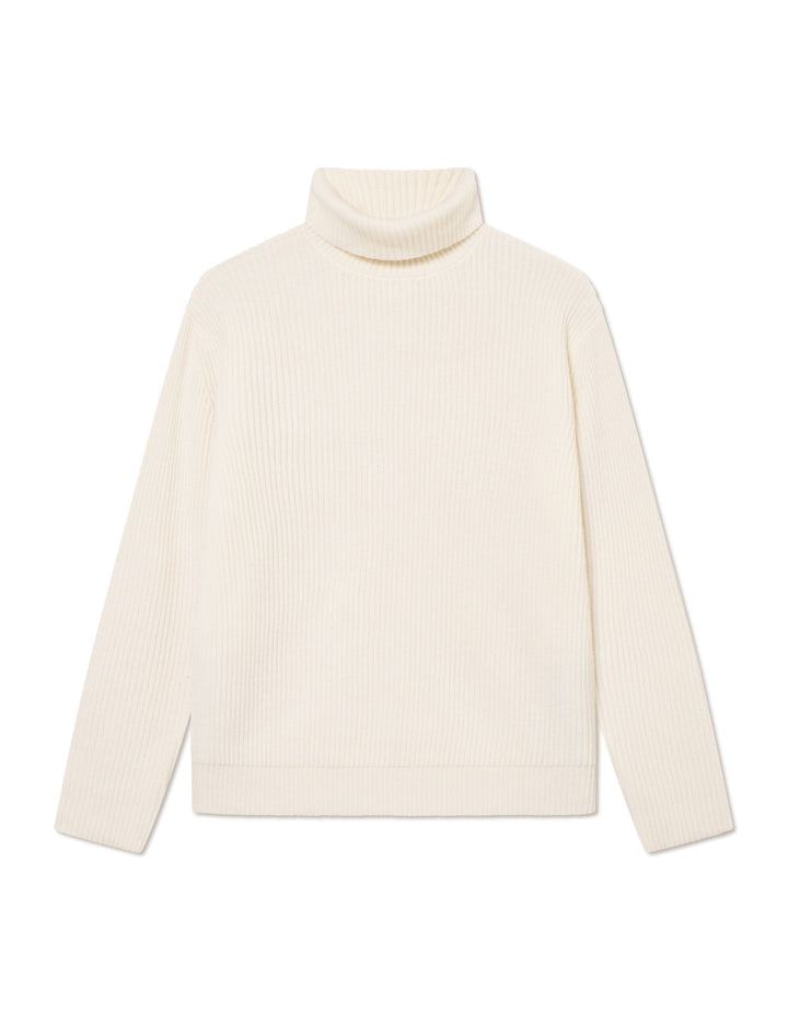 Eddie Wool Rib Rollneck Knit  Ivory