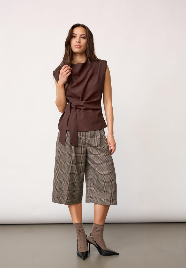 LunaCC Pleat Top  Dark Brown Melange
