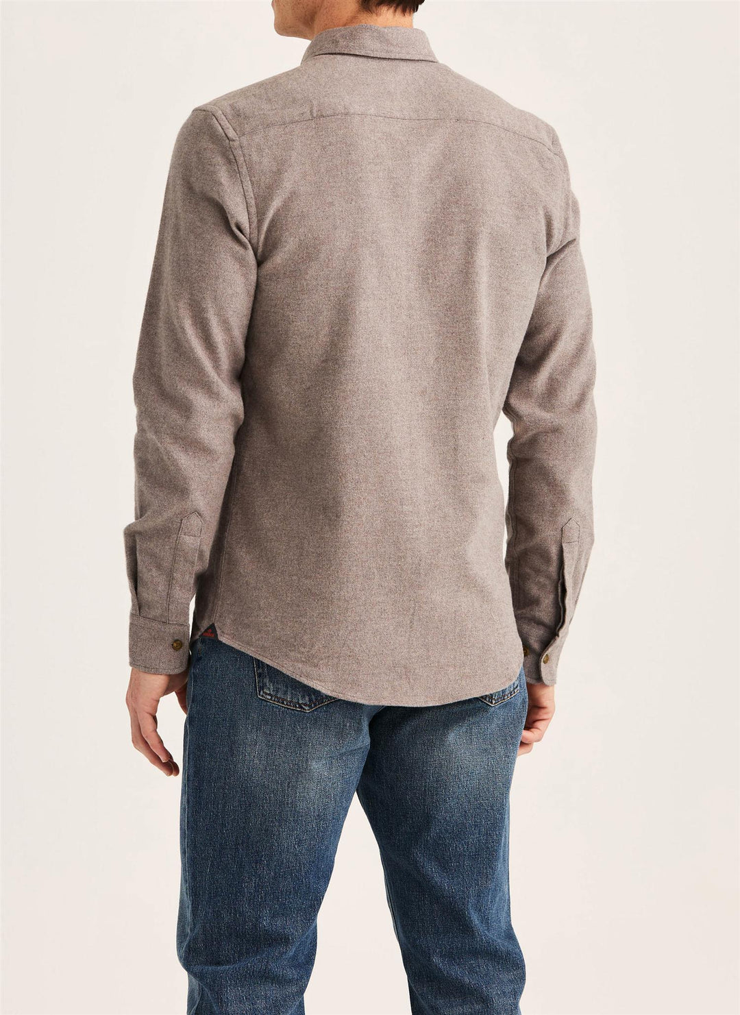 Flannel Herringbone Shirt-Slim Fit Brown