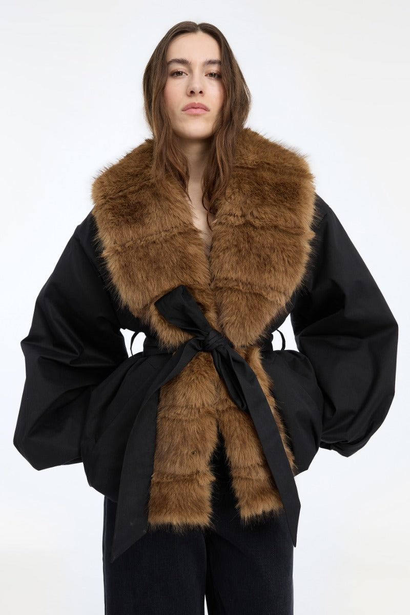 Faux Fur Collar Jacket  Black
