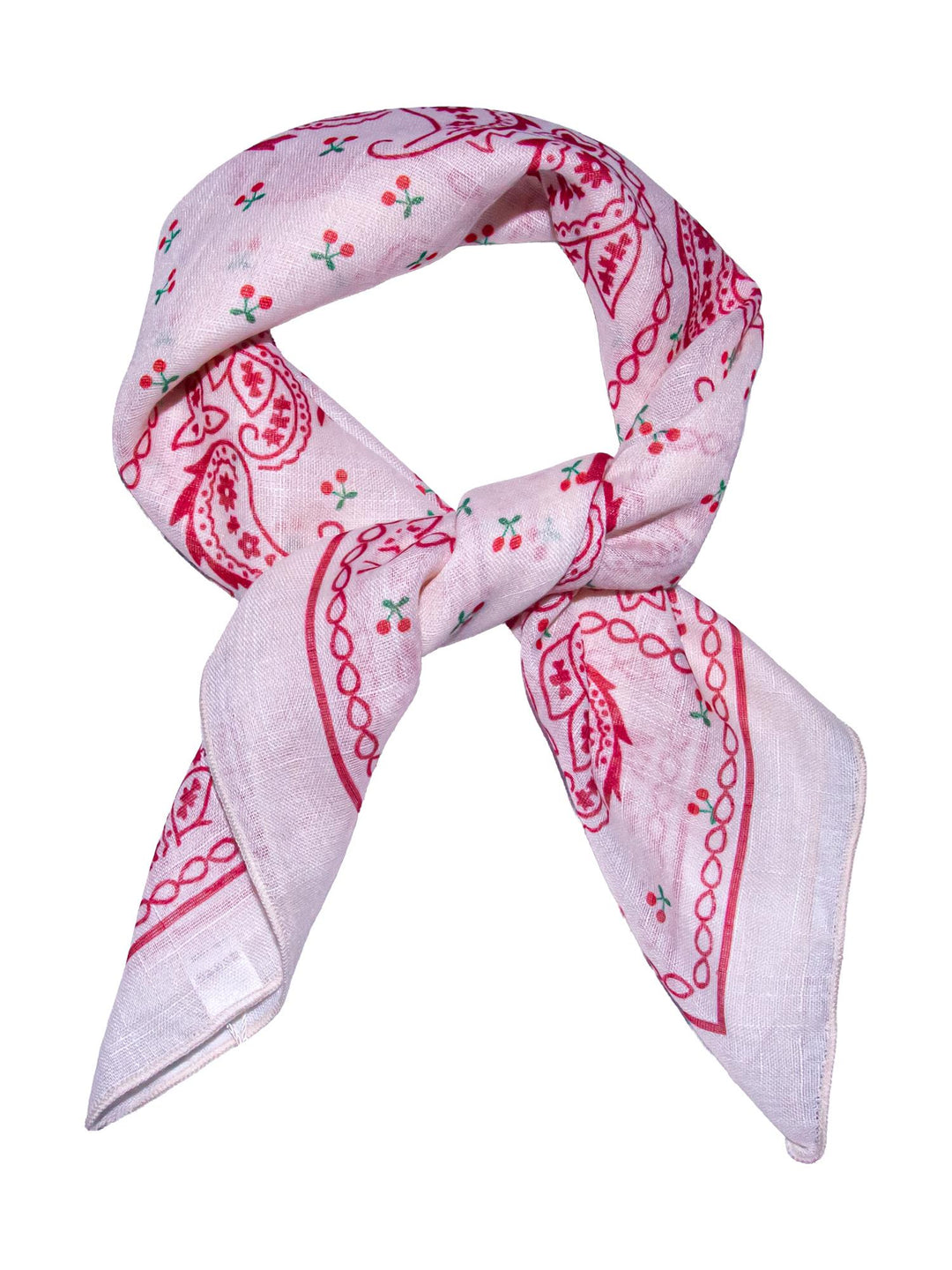 Skjerf m/kirsebær 58x58cm  Hvit/Rosa