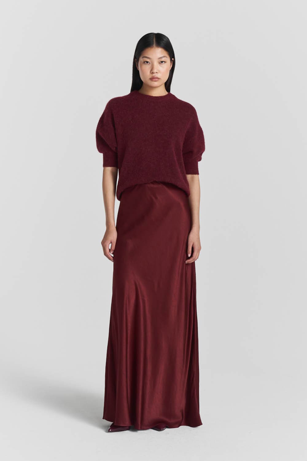 Tyne Satin Skirt  Burgundy