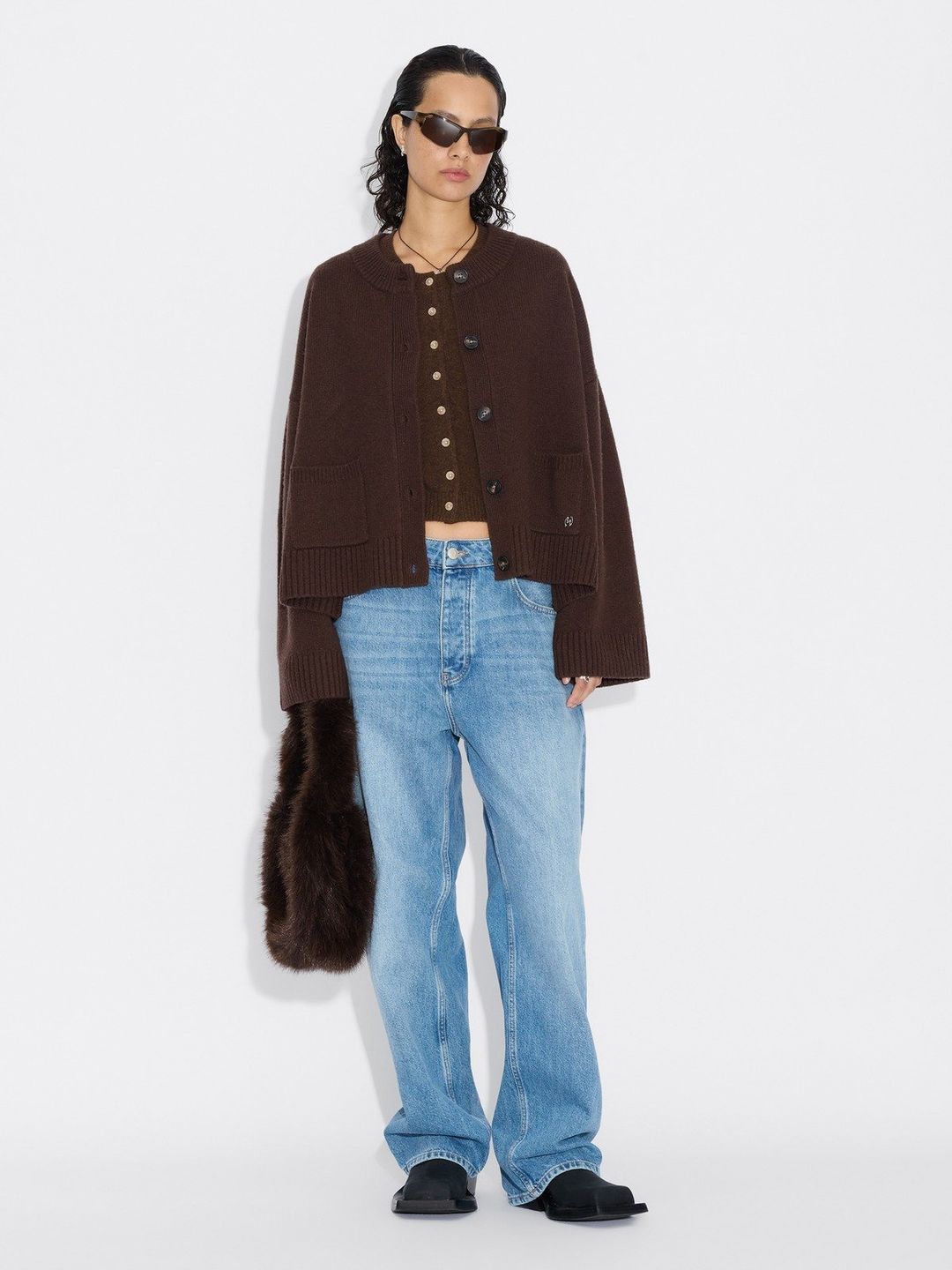 W. Wool Wide Cardigan  Dk. Brown