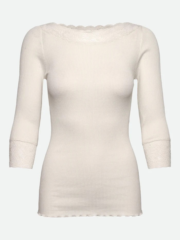 RWBeatha Silk 3/4 Sleeve Boatneck Lace T-shirt  Ivory