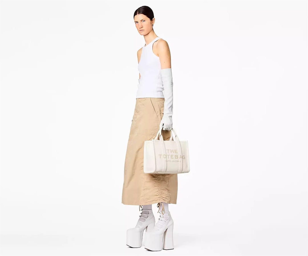 THE MEDIUM TOTE LEATHER  Cotton Silver