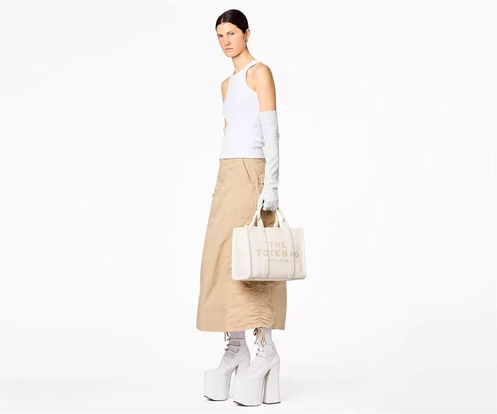 THE MEDIUM TOTE LEATHER  Cotton Silver