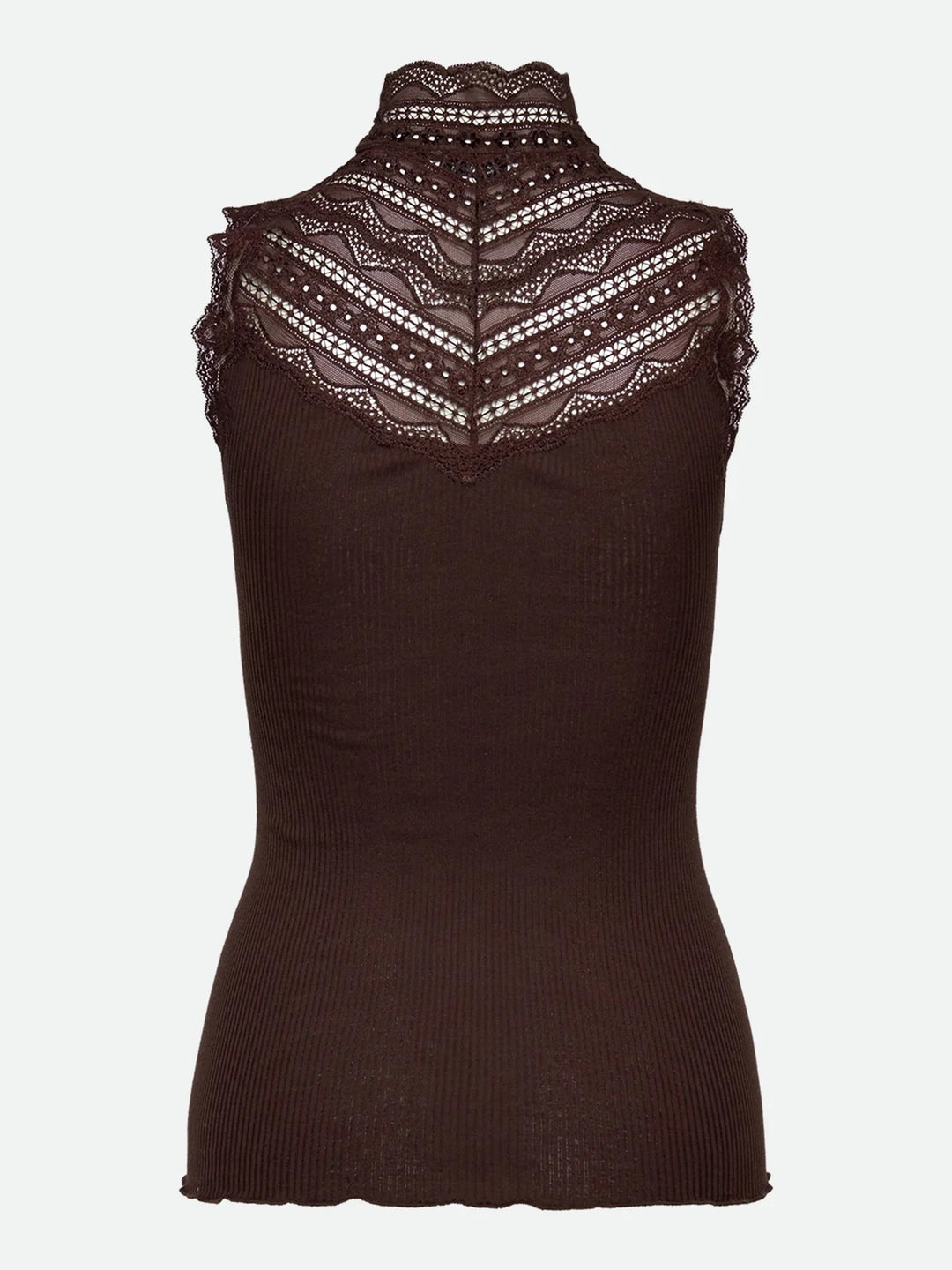 RWBenita Silk SL Turtleneck Lace Top  Mole