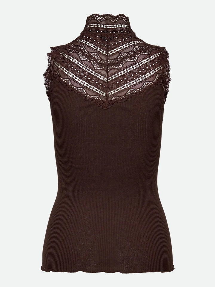 RWBenita Silk SL Turtleneck Lace Top  Mole