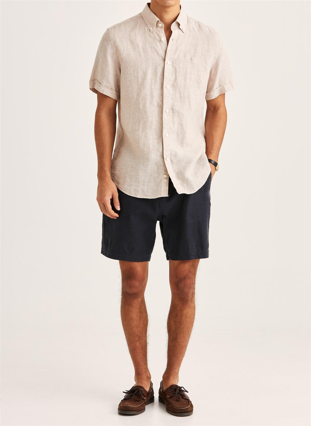 Douglas Linen SS Shirt-Classic Fit  Khaki