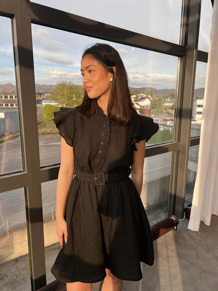 Linen Ruffle dress  Black