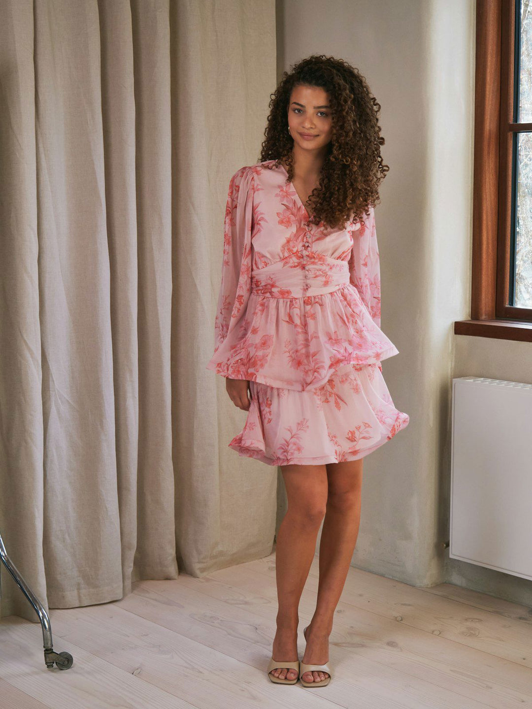 Rivana Print Chiffon Dress  Pink