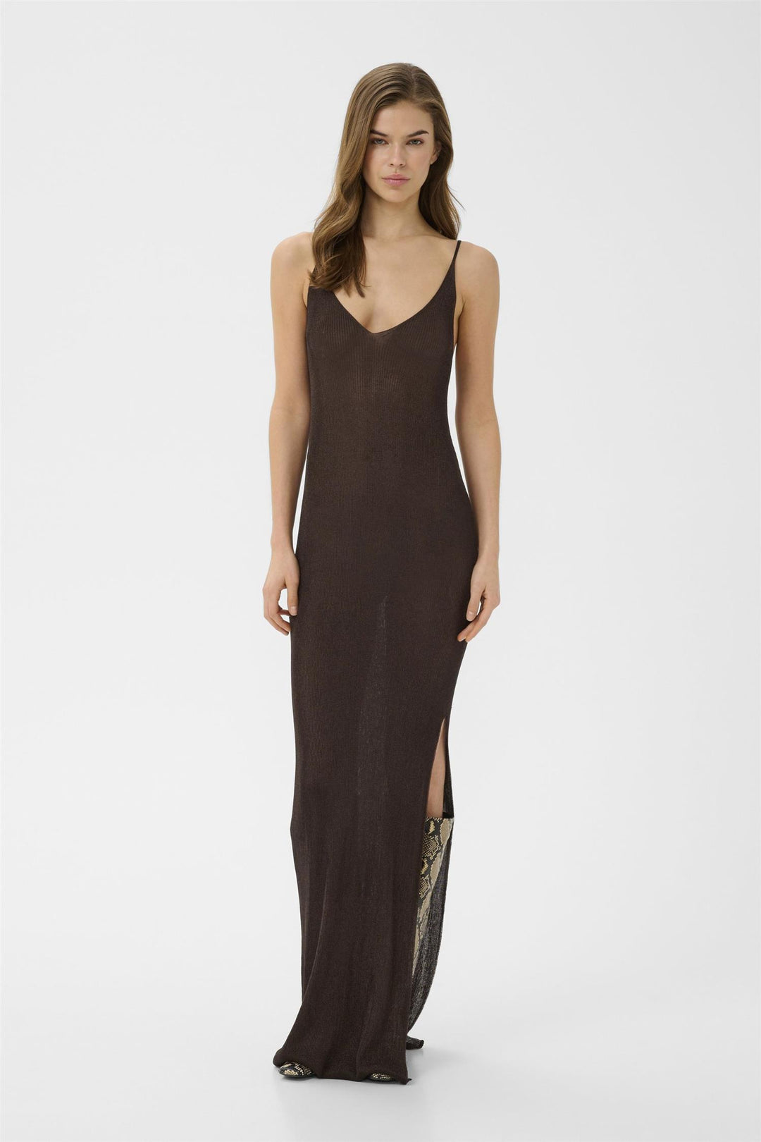 Silvi Singlet Dress  Deep Brown Metallic