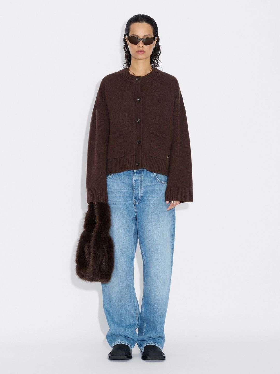 W. Wool Wide Cardigan  Dk. Brown