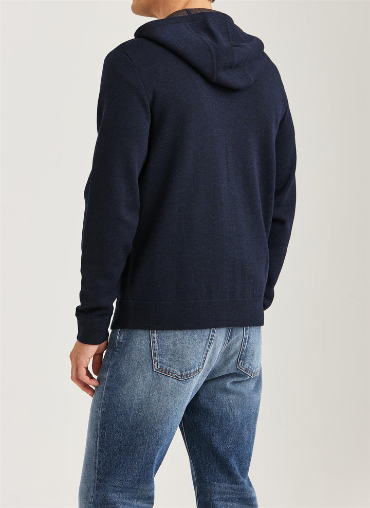 Merino Double Zip Hood  Navy