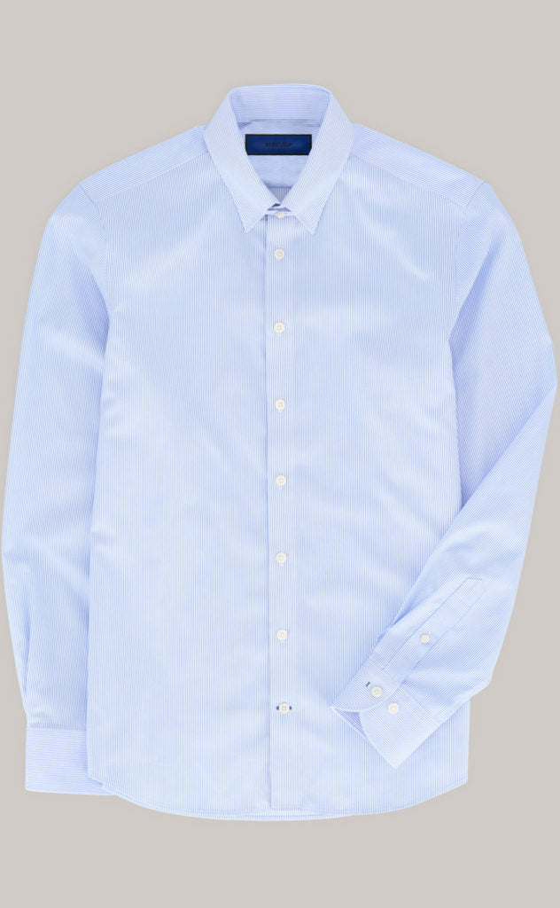 The elegant - Bengal Stripe Non Iron  Skyblue/White