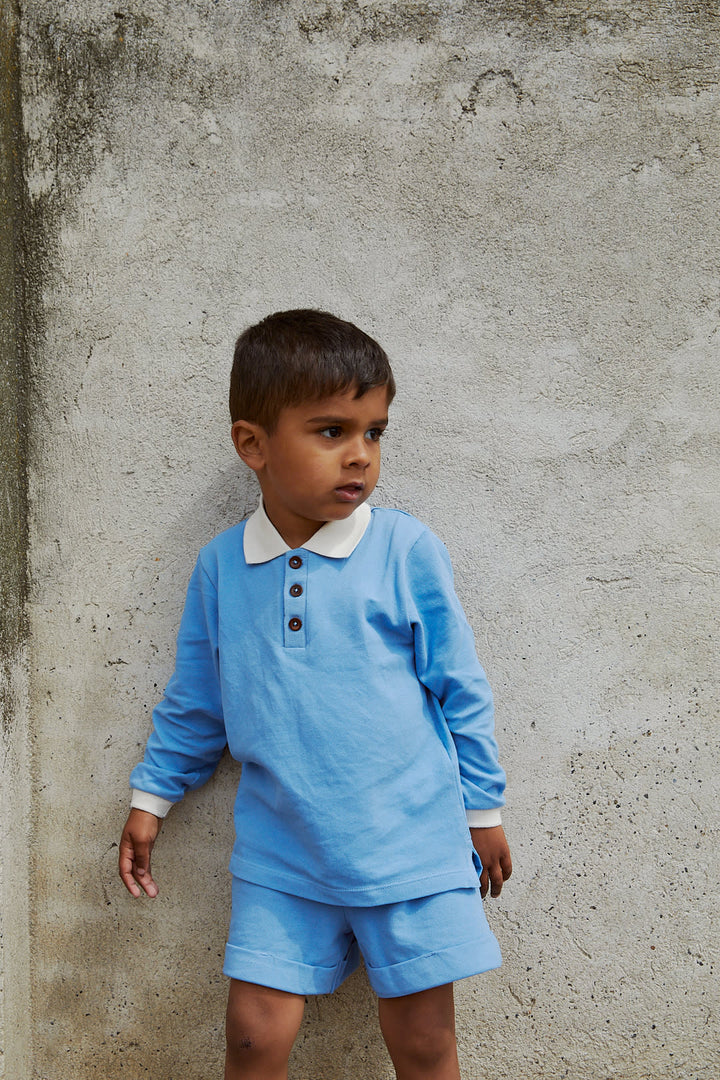 PIQUE LS POLOSHIRT W. SLIT  Sky Blue Comb.