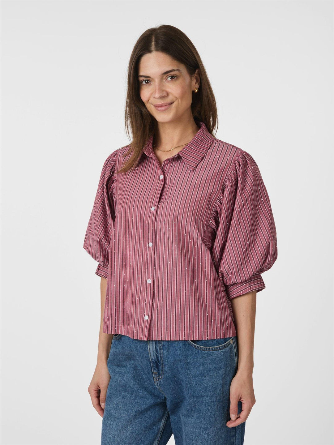Etta Soft Stripe Stone Shirt  Dark Rose