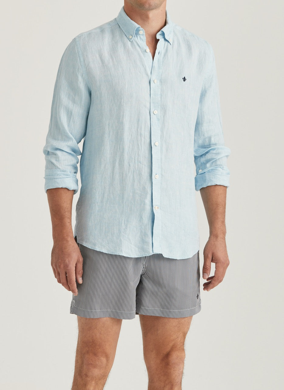 Douglas Linen Herringbone Shirt-Classic Fit  Blue