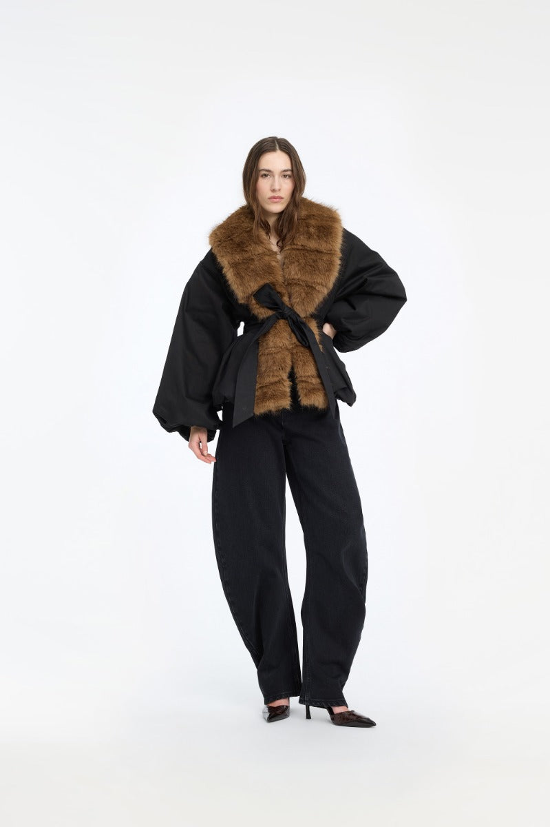 Faux Fur Collar Jacket  Black