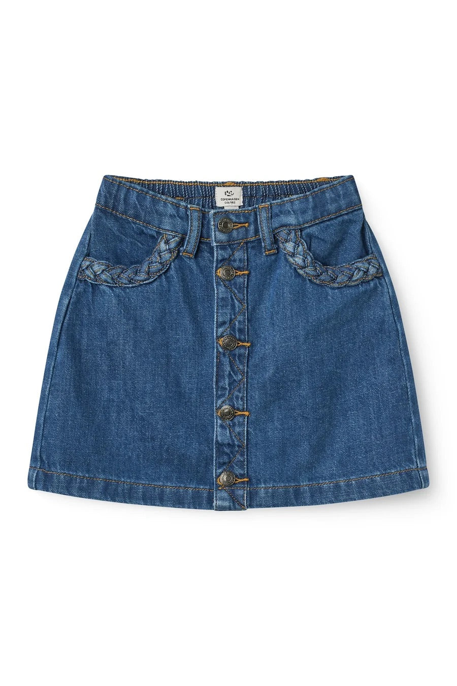 DENIM SKIRT W. BRAID DETAILS  Indigo Blue Wash