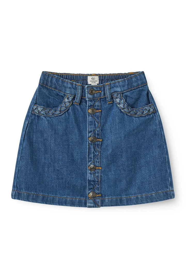 DENIM SKIRT W. BRAID DETAILS  Indigo Blue Wash