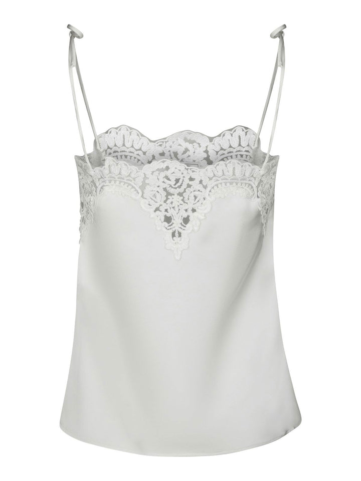 Kaela Heavy Sateen Lace Top  Pearl