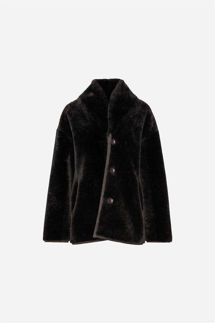 Melli Shearling Jacket  Dark Brown Suede