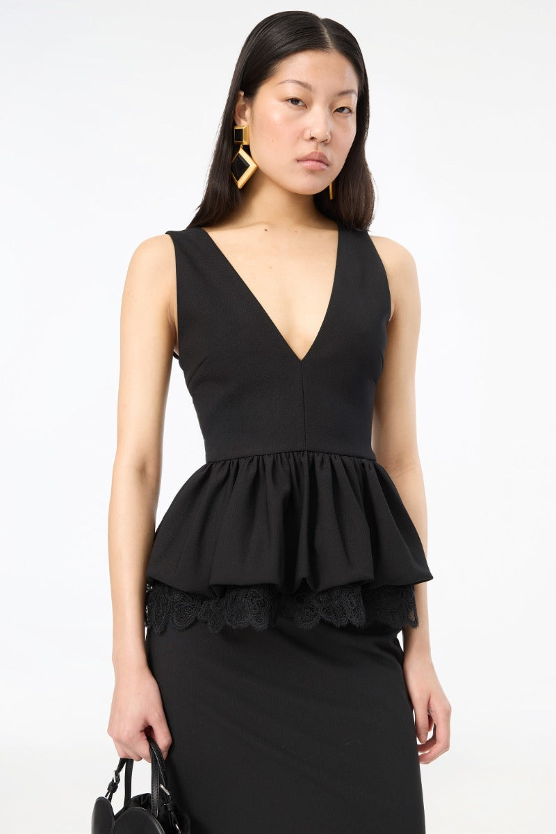 V-NECK PEPLUM TOP  Black 100