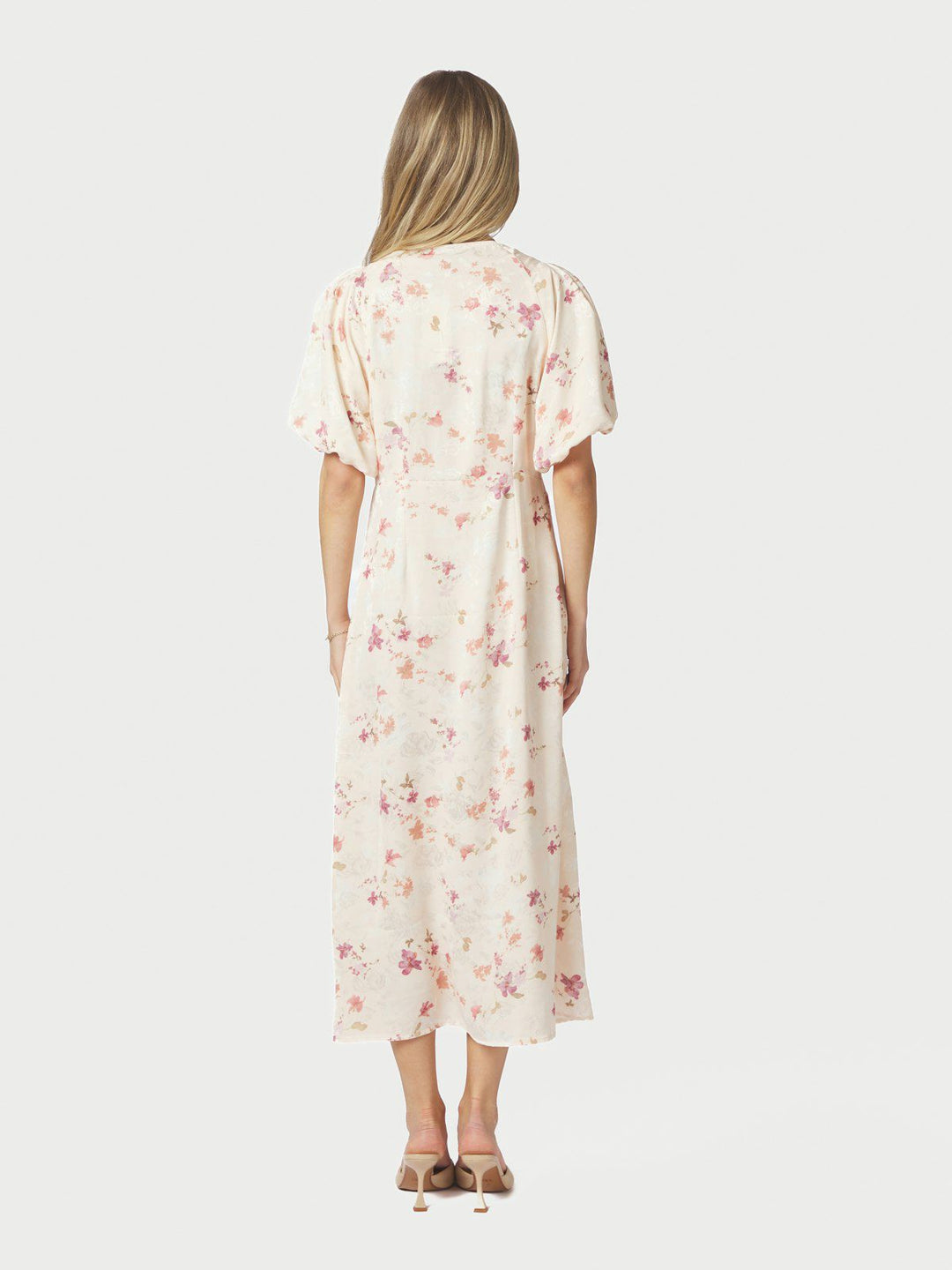 Illana Sateen Print Dress  Creme