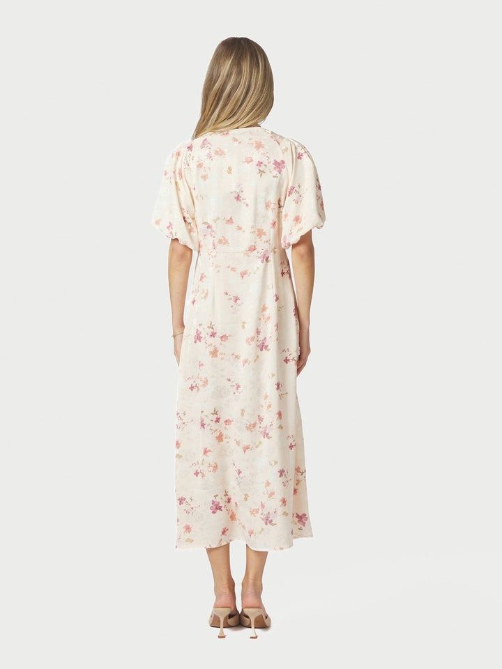 Illana Sateen Print Dress  Creme