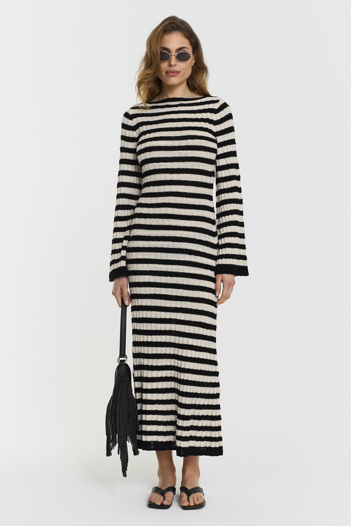Althea Knitted Dress  Black Beige Stripe