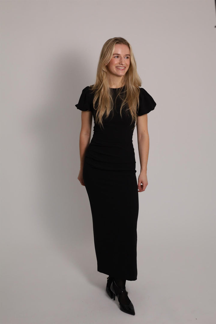 MIDI PUFF SLEEVE DRESS Black