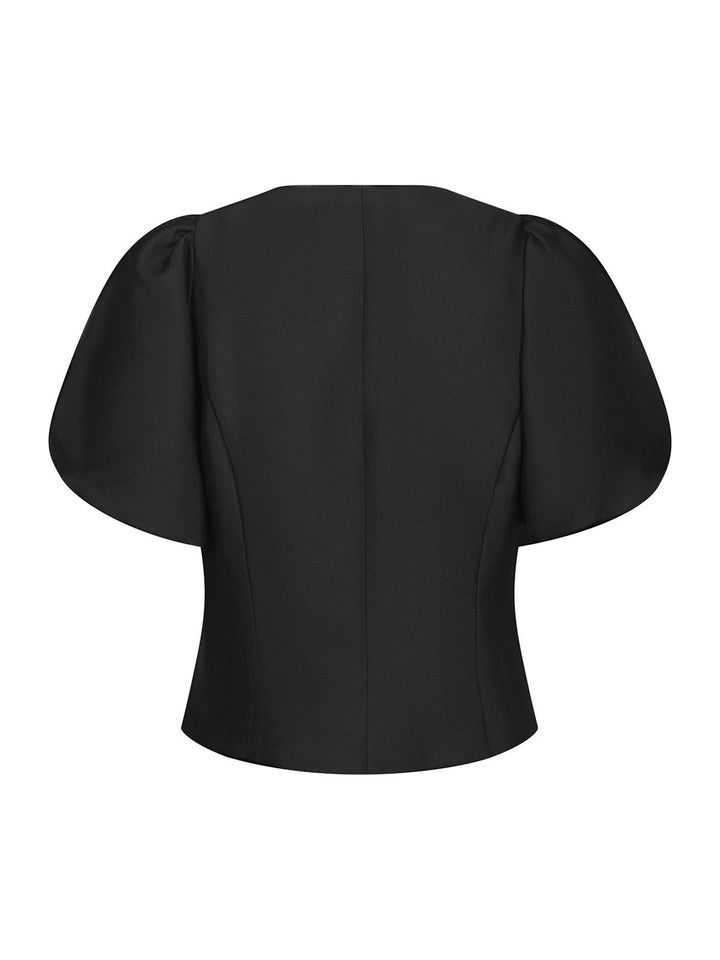 Anela Mandarin Dull Satin Blouse Black