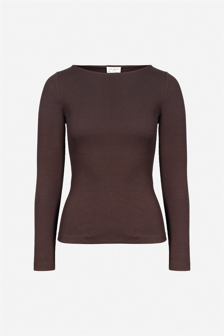Petronella Rib Boatneck  Dark Brown
